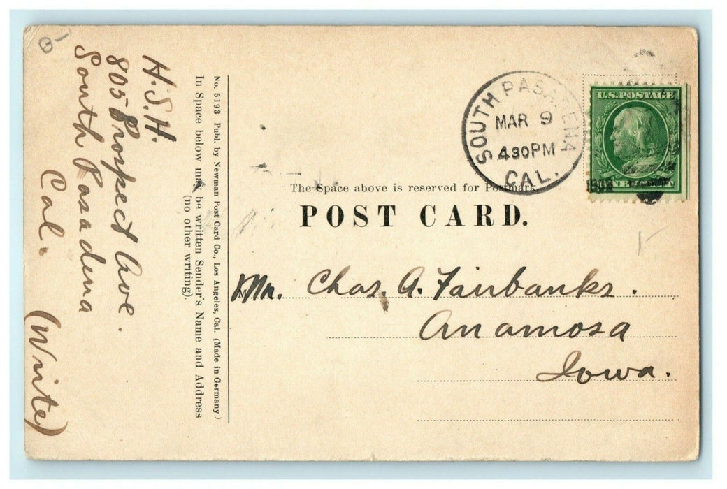 Boating Westlake Park Los Angeles California 1908 Pasadena Rare Antique Postcard
