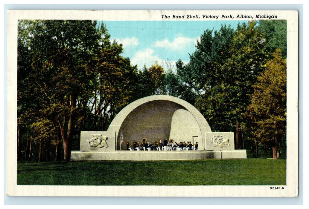 1961 The Band Shell Victory Park, Albion Michigan MI Posted Postcard