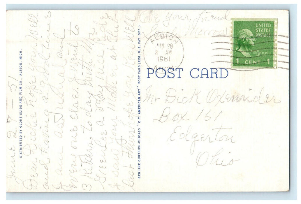 1961 The Band Shell Victory Park, Albion Michigan MI Posted Postcard