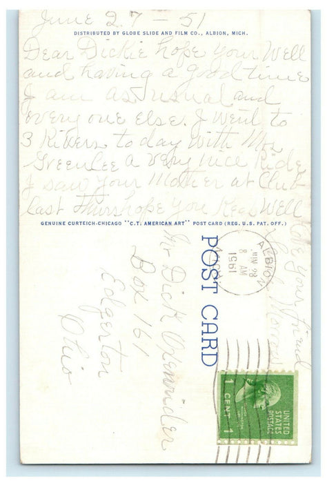 1961 The Band Shell Victory Park, Albion Michigan MI Posted Postcard