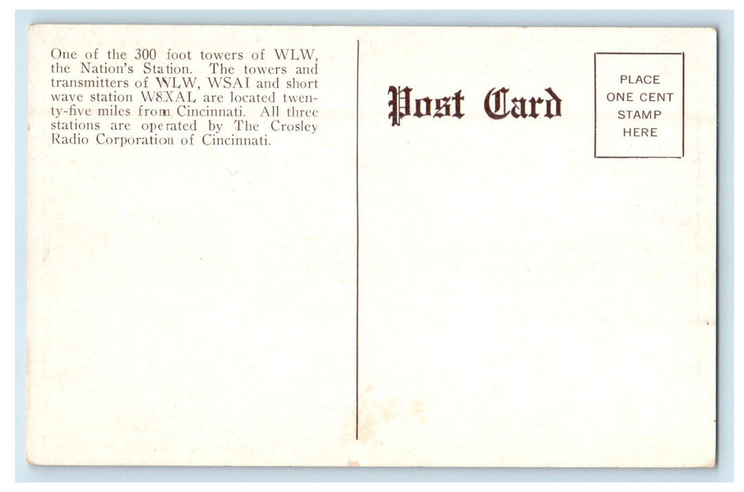 c1950s WLW The Nation's Station, Located 25 Miles from Cincinnati OH Postcard
