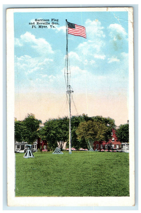 c1920s Garrison Flag and Reveille Gun Fort Myer Virginia VA Unposted Postcard