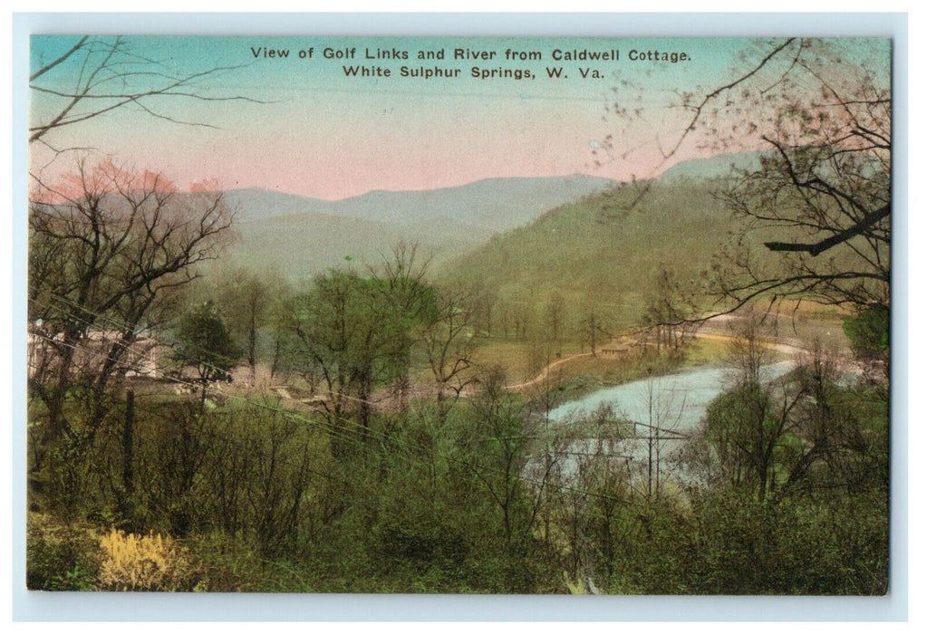 c1920s Golf Links and River from Caldwell Cottage West Virginia WV Postcard