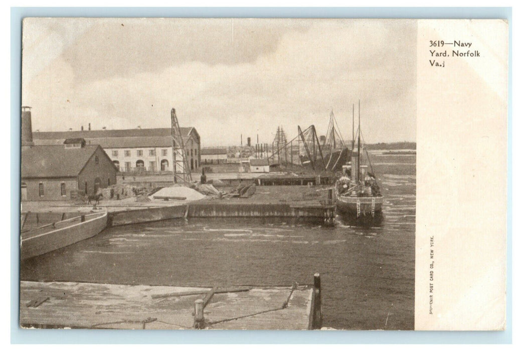 c1905 Navy Yard Norfolk Virginia VA Unposted Antique Ships Harbor Postcard