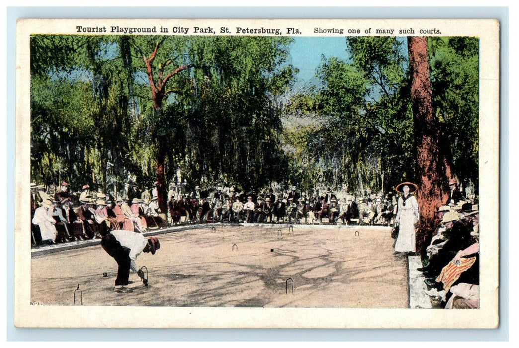 c1920s Man Playing Croquette in City Park St. Petersburg Florida FL Postcard