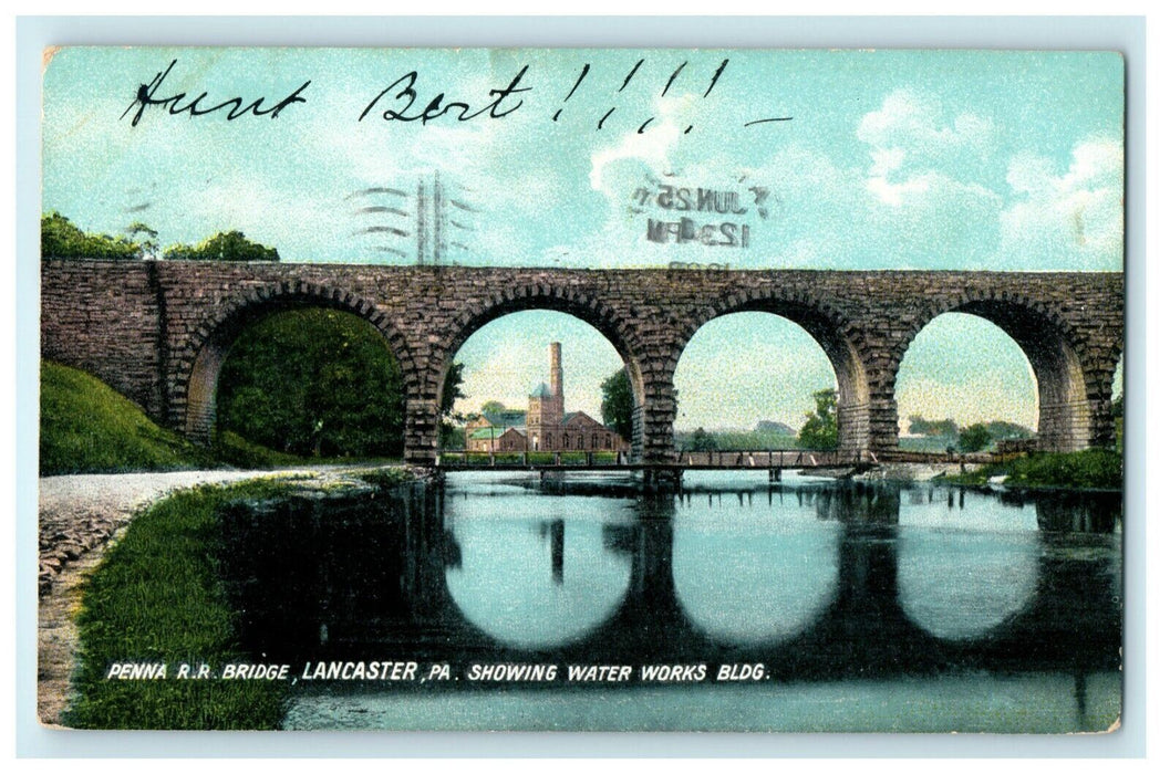 1908 Pennsylvania Railroad Bridge Lancaster PA Water Works Building Postcard