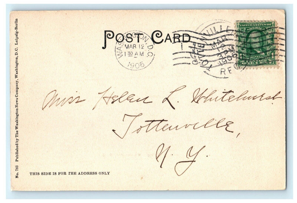 1906 Congressional Library Washington DC Tottenville Posted Postcard