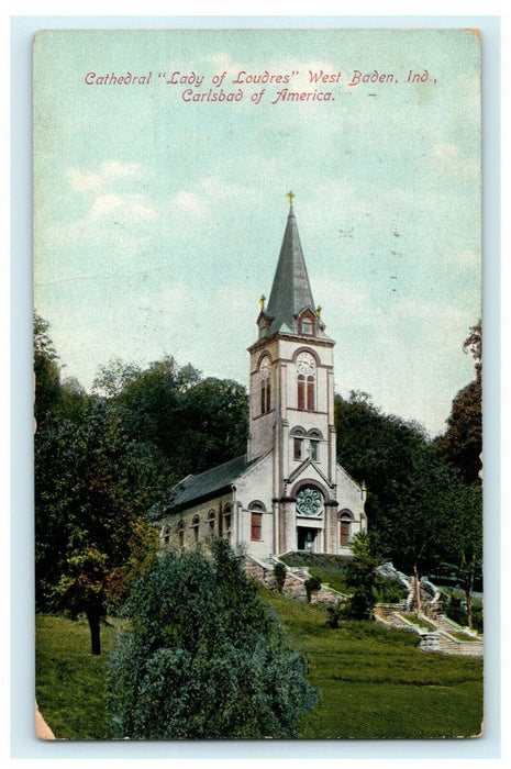 Cathedral Lady of Loudres West Baden Indiana Carlsbad of America 1909 Postcard