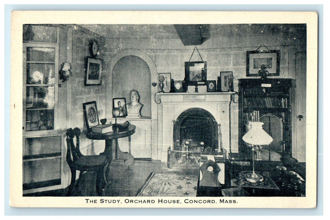 c1920s The Fireplace Statue & Portraits Orchard House Massachusetts MA Postcard