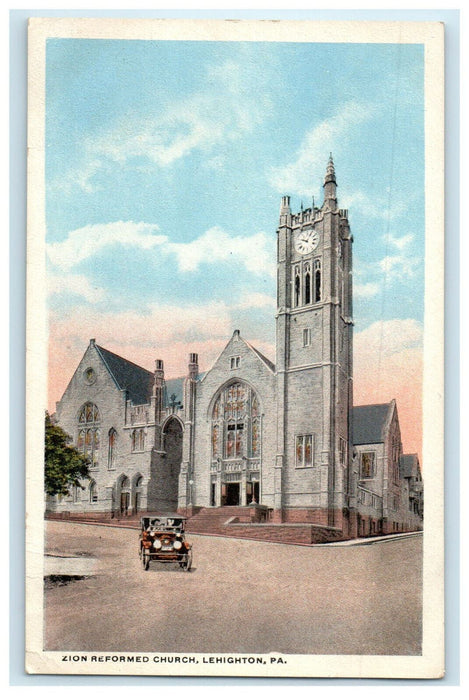 c1920s Car Moving, Zion Reformed Church, Lehighton Pennsylvania PA Postcard