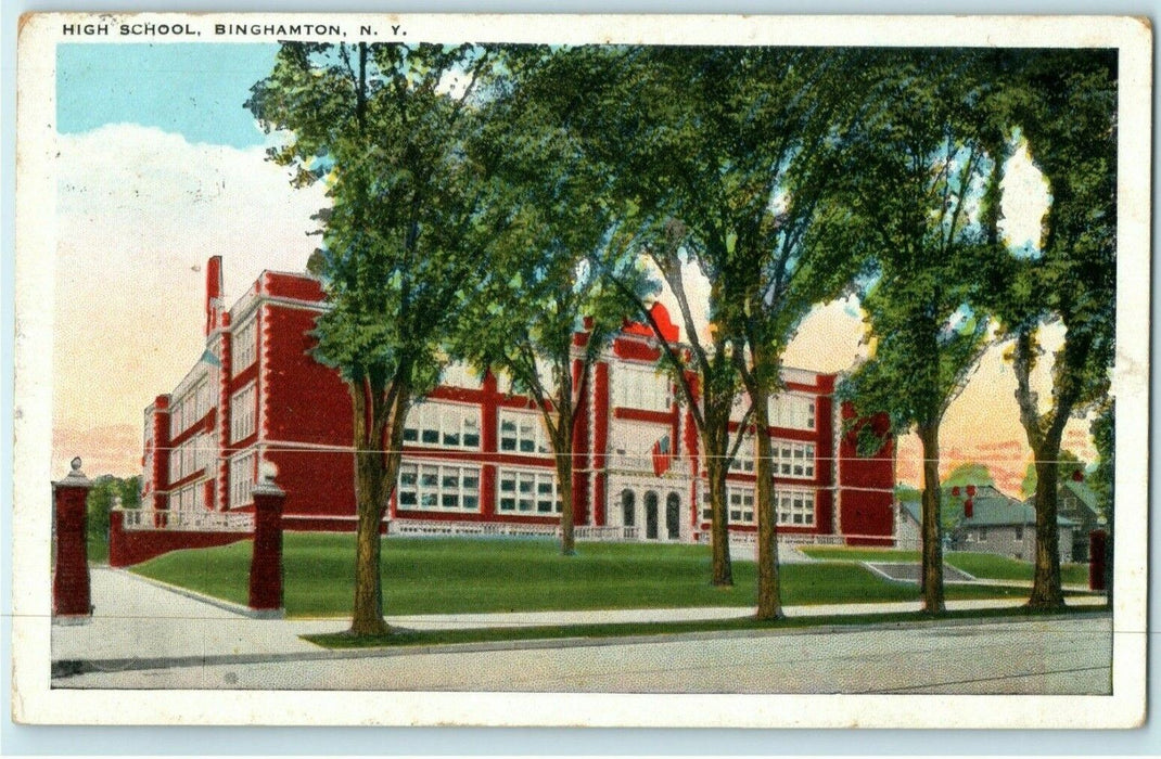 1928 High School Binghamton New York NY Air Mail Airplane Cancel Postcard