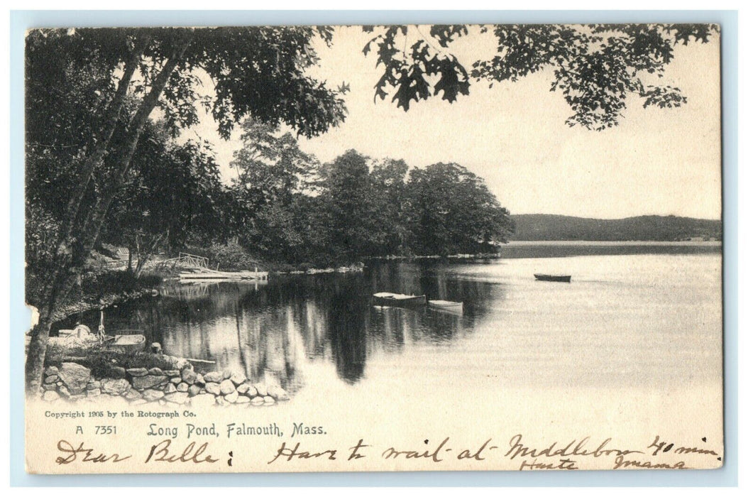 1905 Long Pond Falmouth Massachusetts MA Providence RPO Postcard