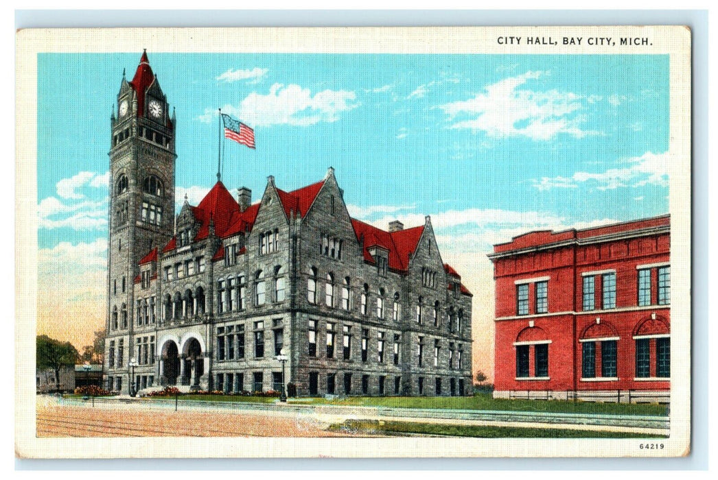 City Hall Bay City Michigan Vintage Antique Postcard