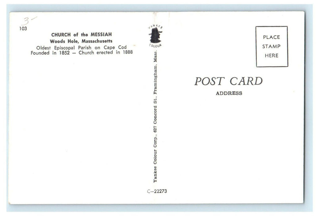 1950 Church of the Messiah, Woods Hole, Massachusetts MA Antique Postcard