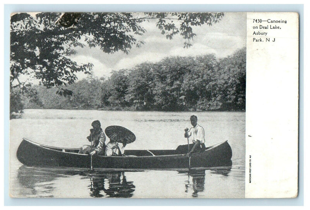 c1905 Canoeing On Deal Lake Asbury Park New Jersey NJ Antique Postcard