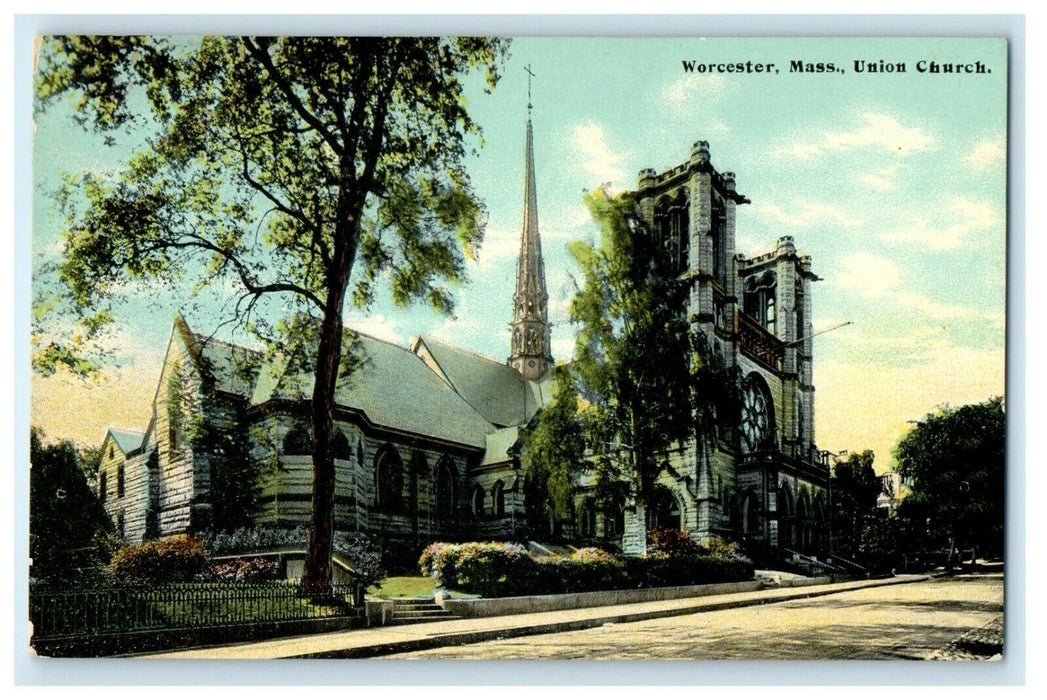 1910 Union Church Scene, Worcester, Massachusetts MA Antique Postcard