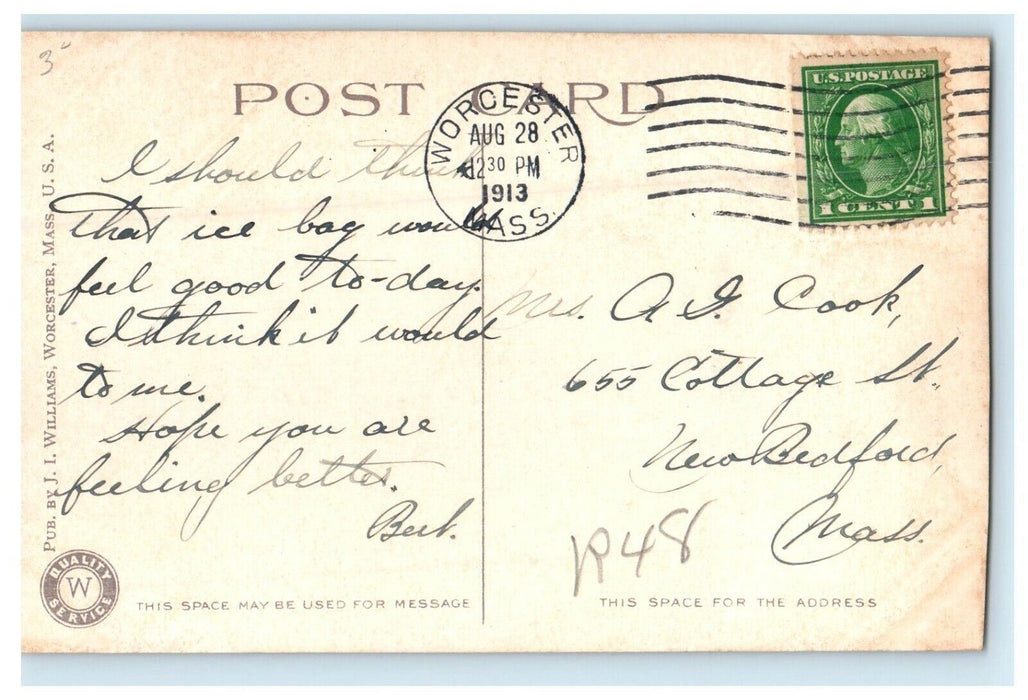 1913 Multiview of Buildings, Greetings from Worcester Massachusetts MA Postcard