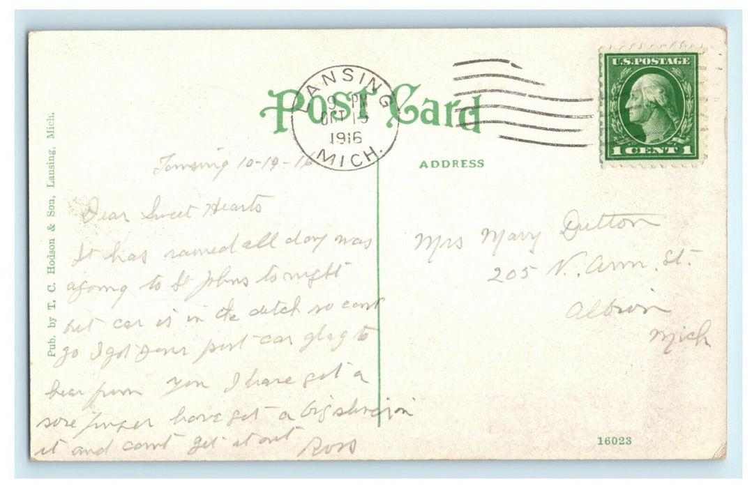 Lansing State Savings Bank Michigan 1916 Albion Vintage Antique Postcard