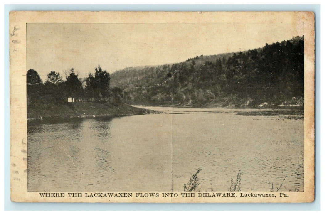 1922 Lackawaxen River Flows Into Delaware Pennsylvania PA RPO Queens Postcard