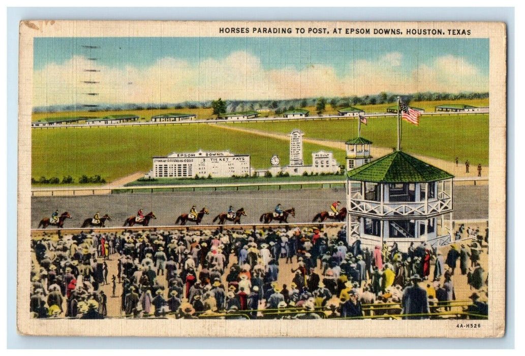 1937 Horses Parading To Post At Epsom Downs Houston Texas TX Antique Postcard