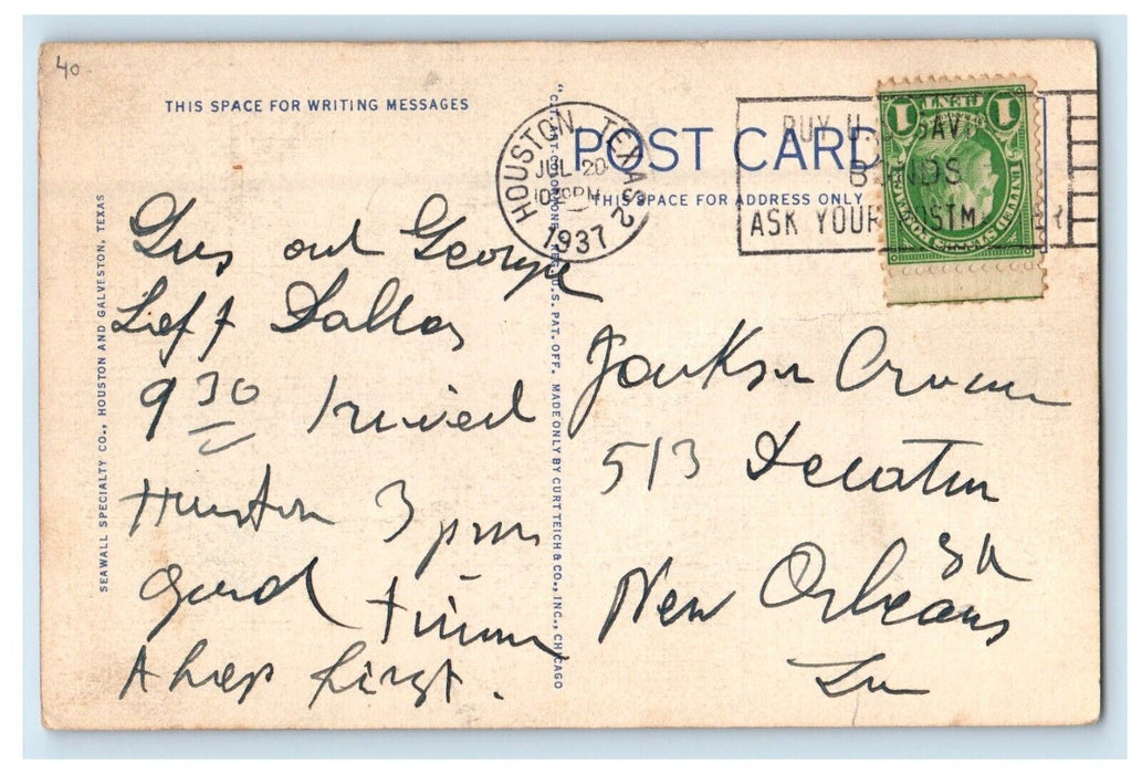 1937 Horses Parading To Post At Epsom Downs Houston Texas TX Antique Postcard