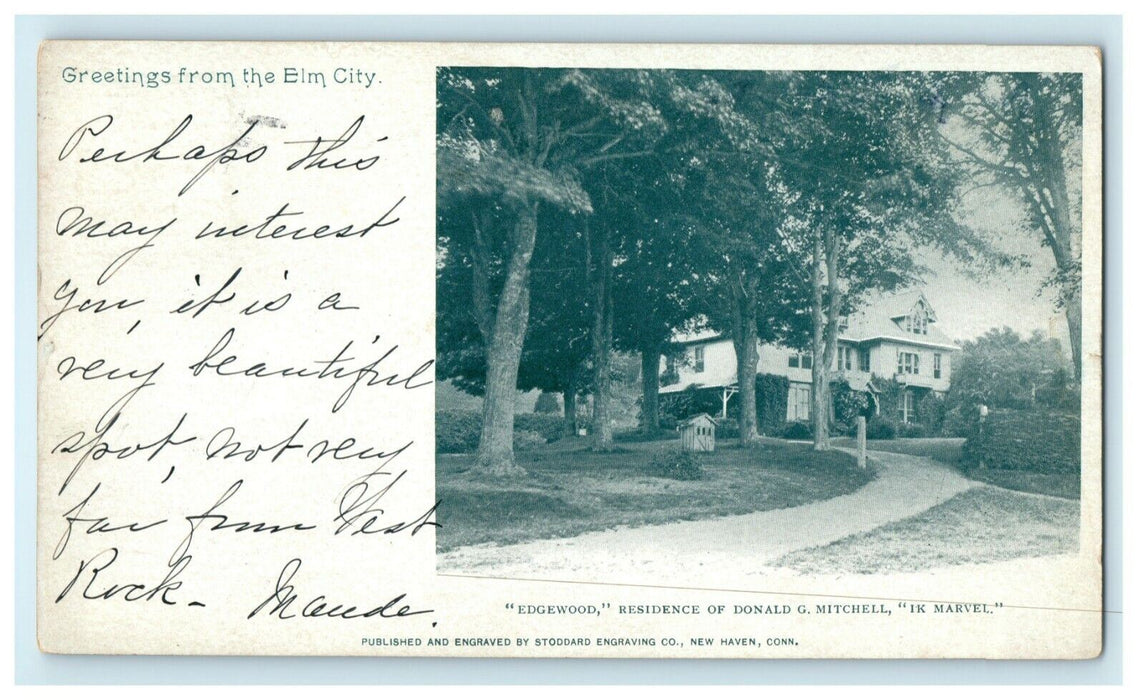 1905 Greetings Elm City CT Edgewood Residence of Donald G. Mitchell Postcard
