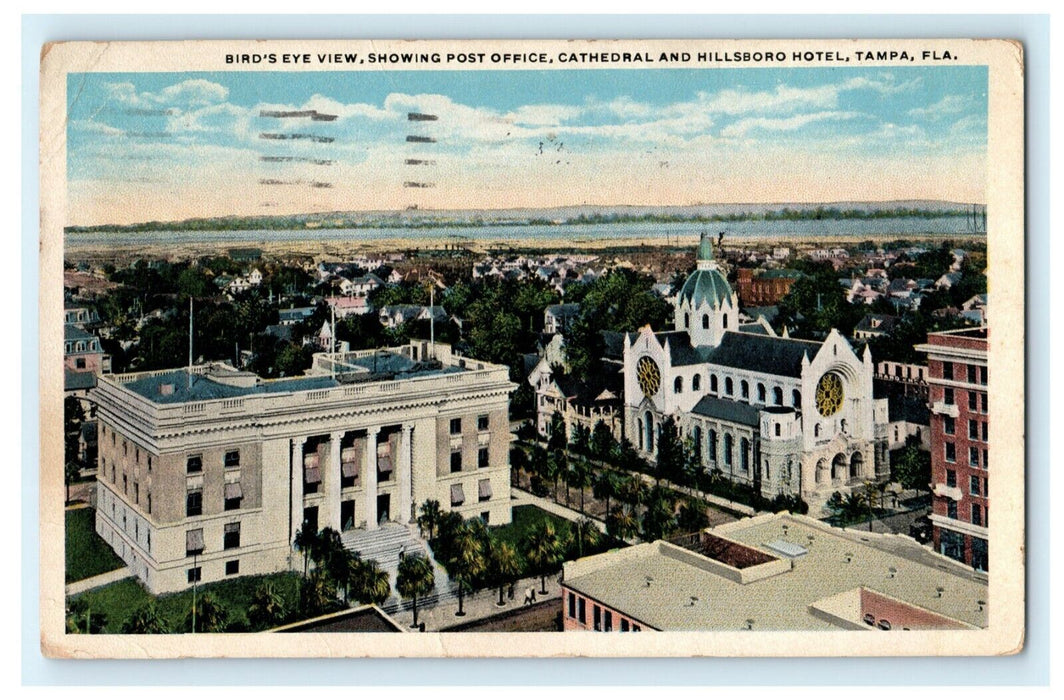 Bird's Eye View Post Office Church Hillsboro Hotel Tampa Florida 1920 Postcard