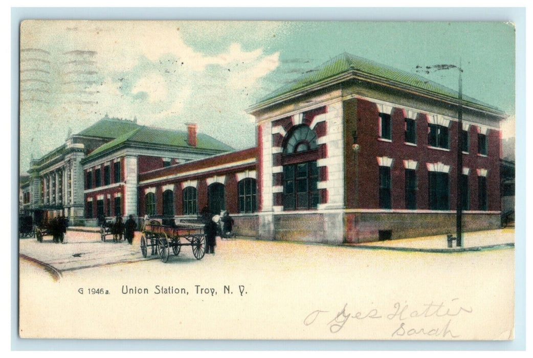 1907 Union Station Troy New York NY North Adams Massachusetts Postcard