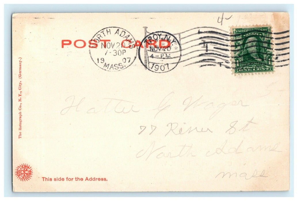1907 Union Station Troy New York NY North Adams Massachusetts Postcard