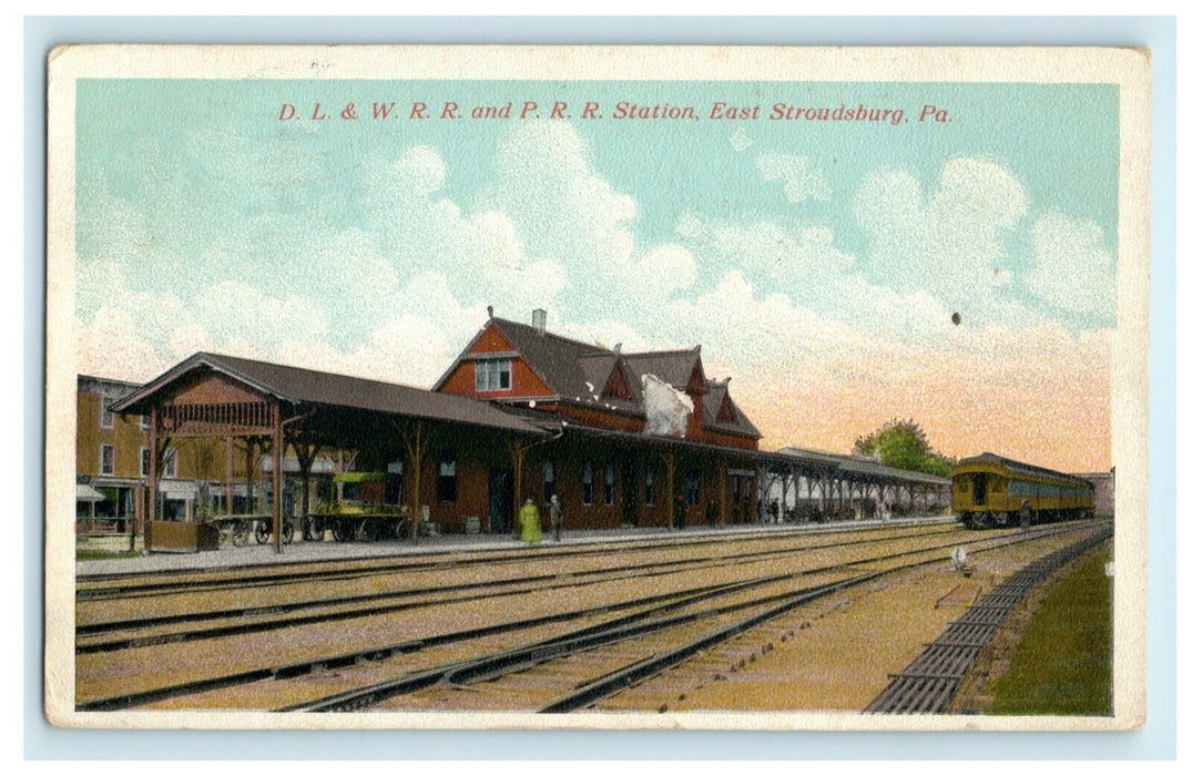 1920 DL&W Railroad and PRR Station East Stroudsburg Pennsylvania PA Postcard