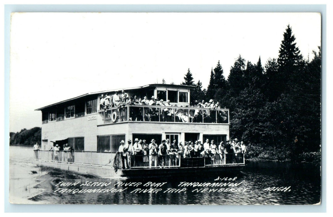 1949 Twin Screw River Boat Tahquamenon River Newberry MI RPPC Photo Postcard