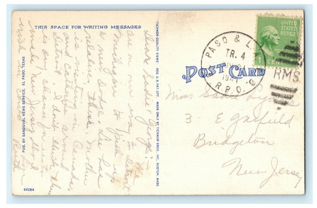 1941 Barrel Cactus Ole Southwest El Paso Texas Los Angeles RPO Cancel Postcard