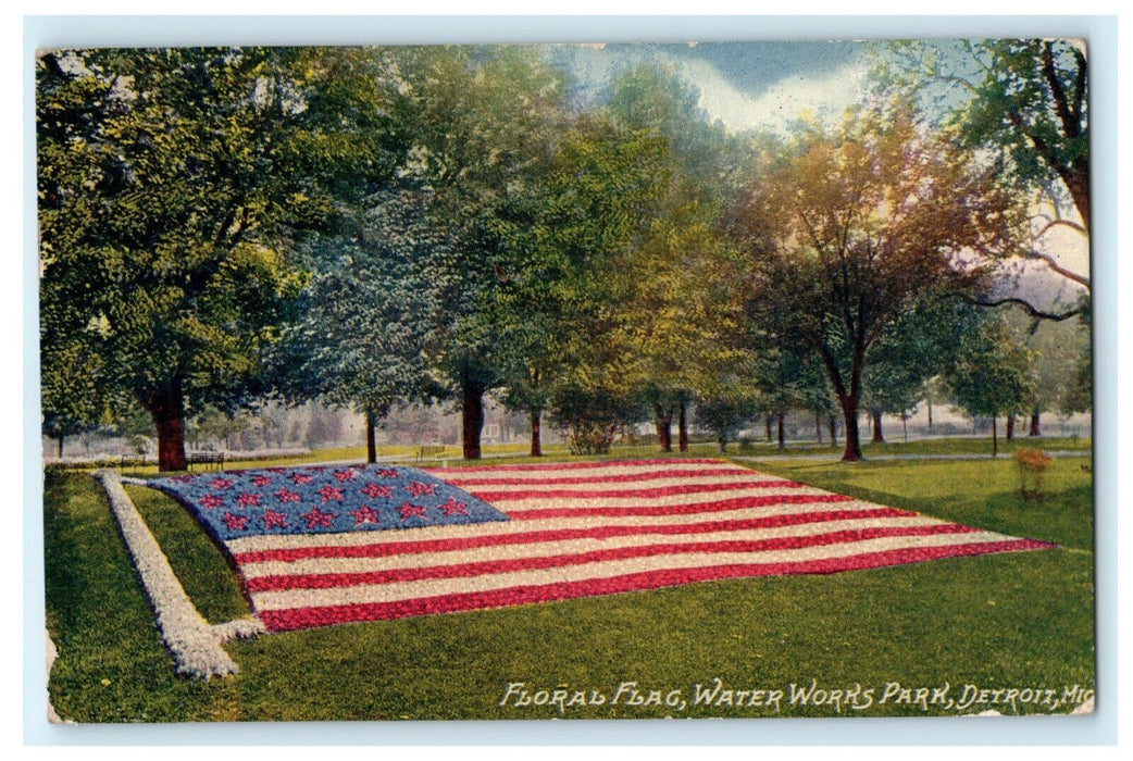 Floral Flag Water Works Park Detroit Michigan 1911 Jackson Antique Postcard