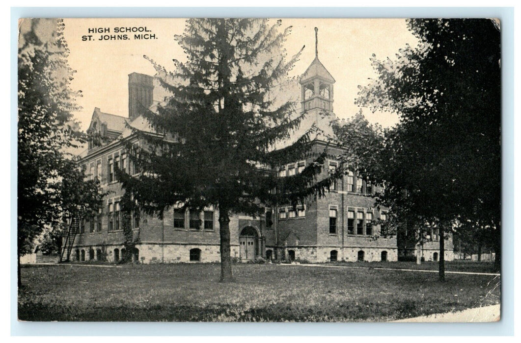 High School St. Johns Michigan 1915 Albion Vintage Photo Antique Postcard