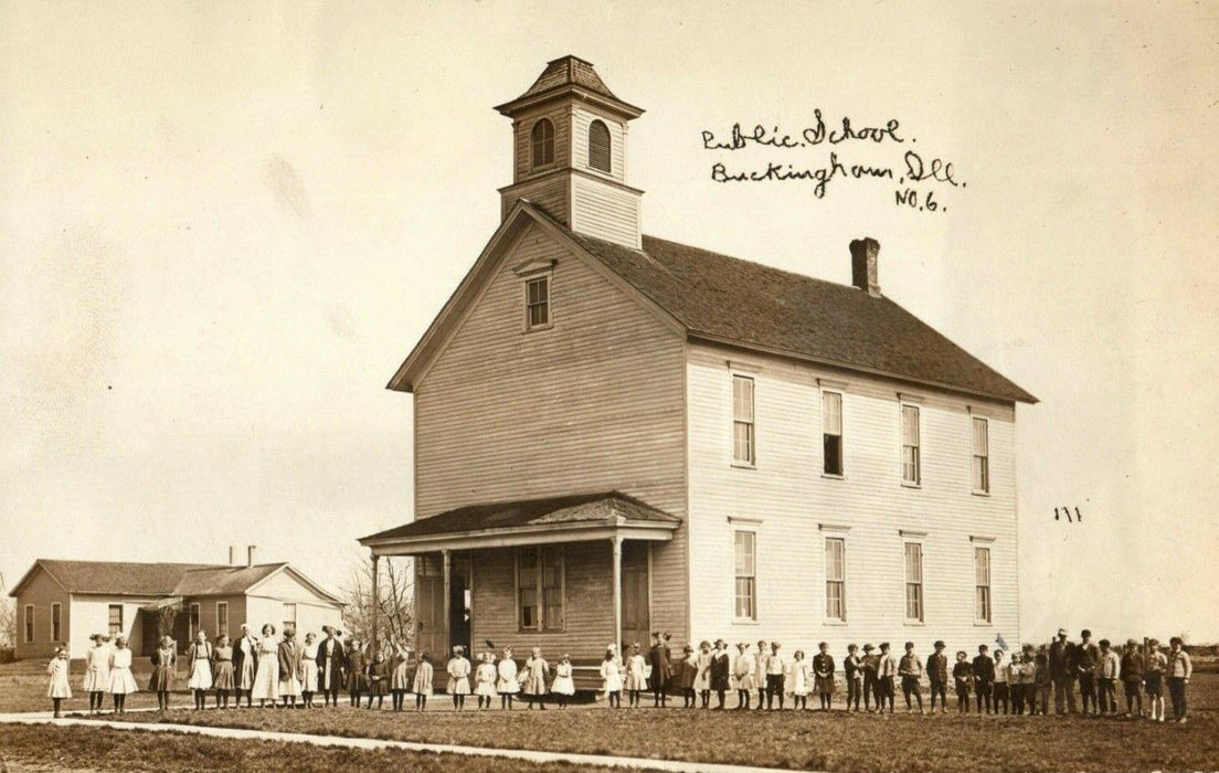 c1910 Public School School Children Buckingham Illinois IL RPPC Photo Postcard