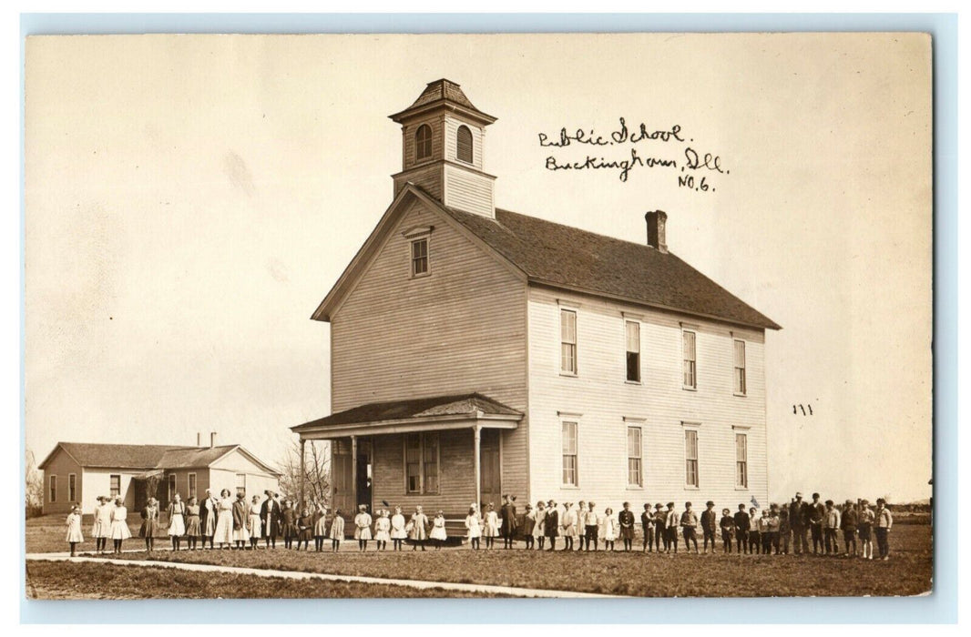 c1910 Public School School Children Buckingham Illinois IL RPPC Photo Postcard