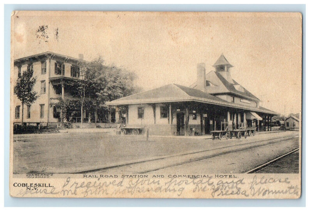 1907 Railroad Station Depot And Commercial Hotel Cobleskill NY Antique Postcard