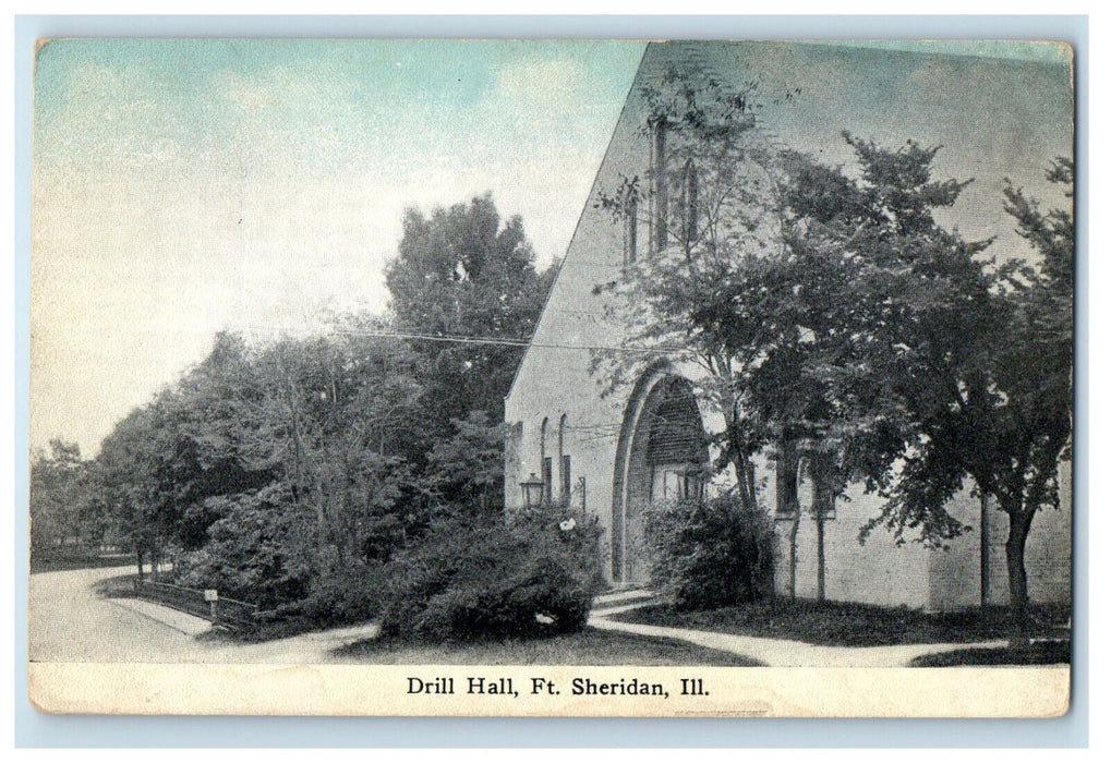 1917 Drill Hall, Fort Sheridan Illinois IL Posted Antique Postcard