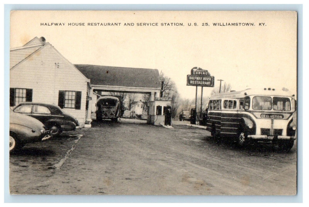 Halfway House Restaurant And Service Station Cars Williamstown KY Postcard