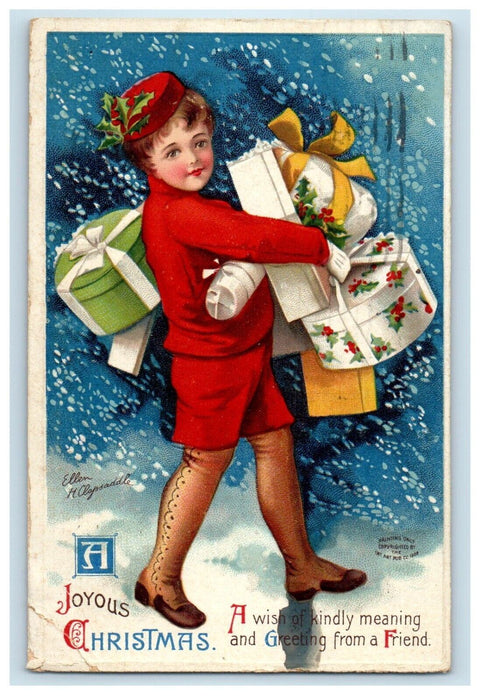 Christmas Greetings Ellen Clapsaddle Girl Holding Gifts Signed Artist Postcard