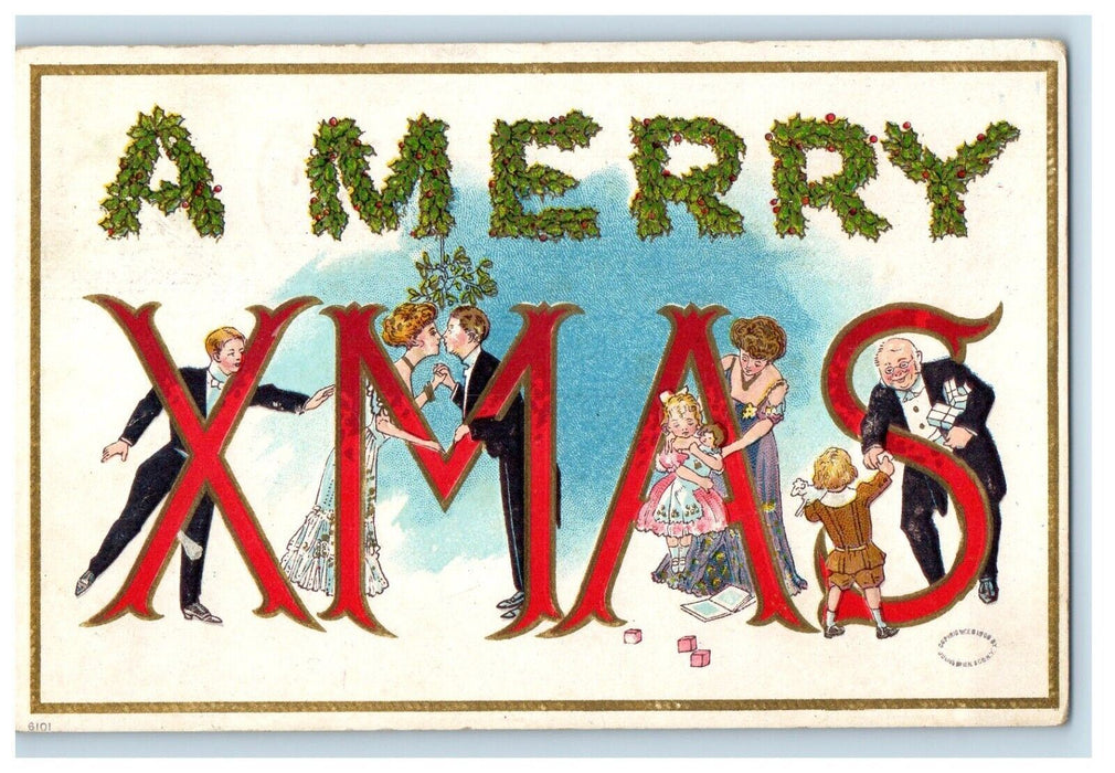 1909 Merry Christmas Greetings Holly Berries Cassville New York NY Postcard