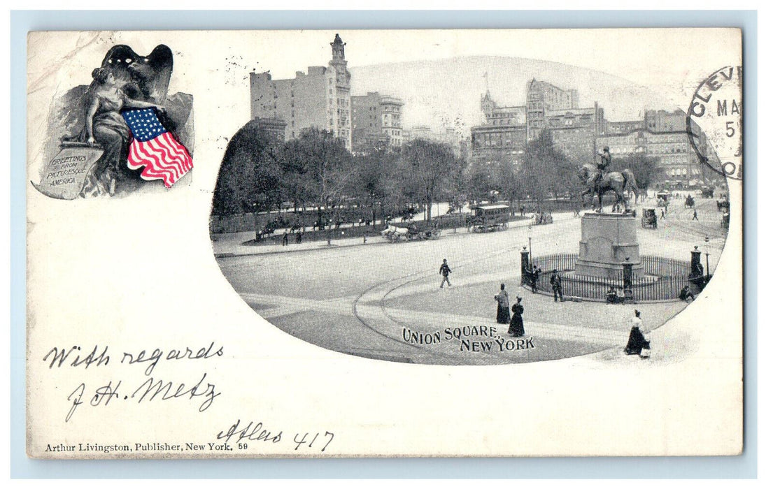 1902 Union Square New York NY, Mount Vernon, NY Antique Posted PMC Postcard