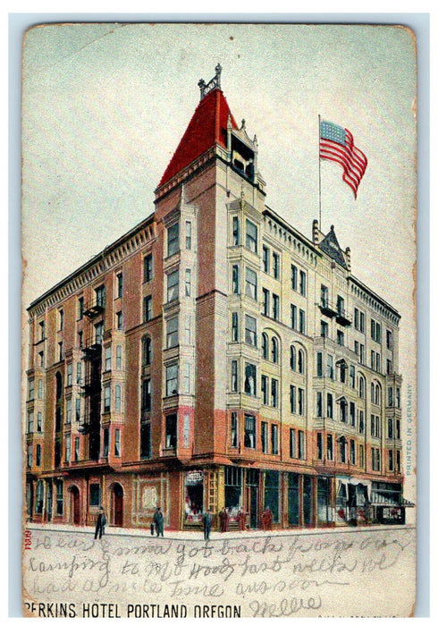 c1905 US Flag, Perkins Hotel, Portland Oregon OR Posted Antique Postcard