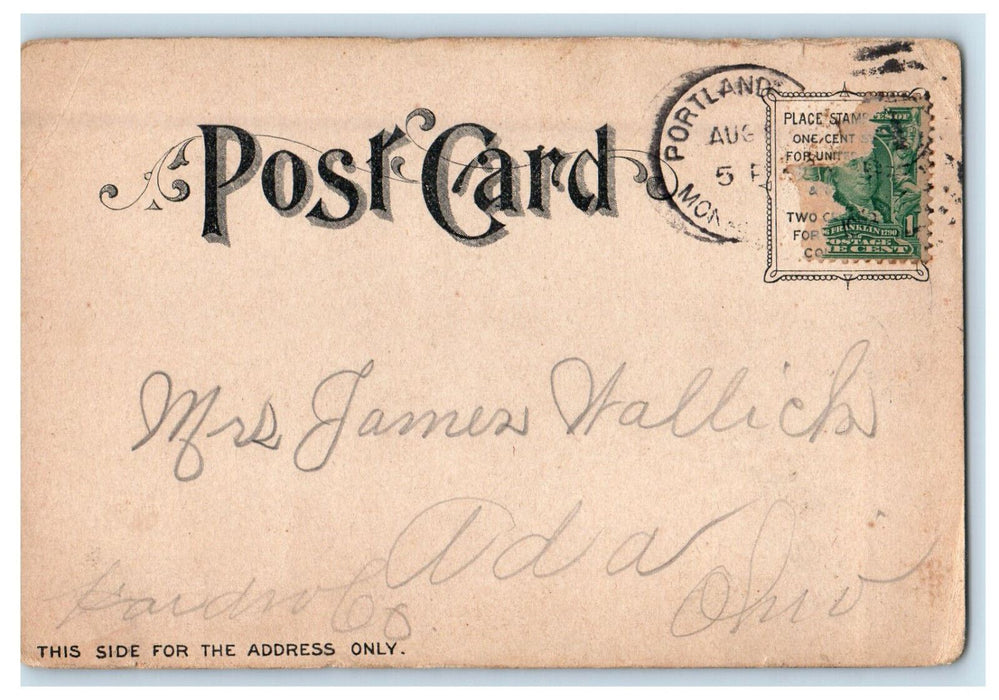 c1905 US Flag, Perkins Hotel, Portland Oregon OR Posted Antique Postcard