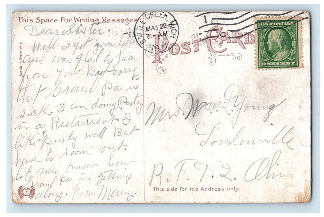 1911 Jefferson Ave Horse Wagon Battle Creek MI, Boots & Shoes Crockery Postcard