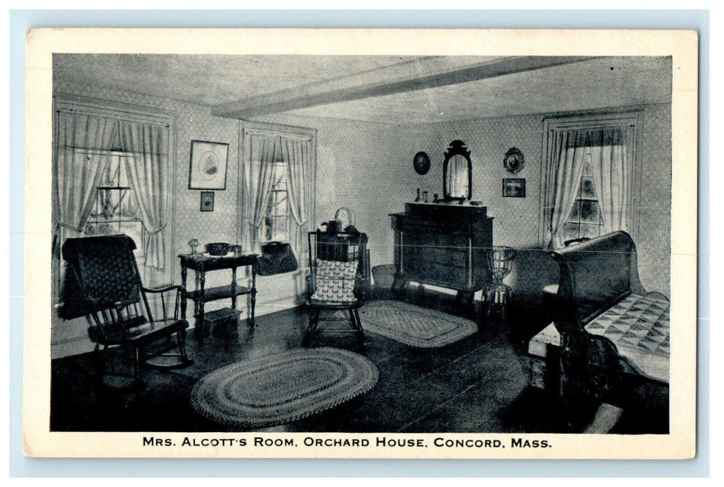 c1920s Carpet and Portrait, Mrs Alcott's Room Concord Massachusetts MA Postcard