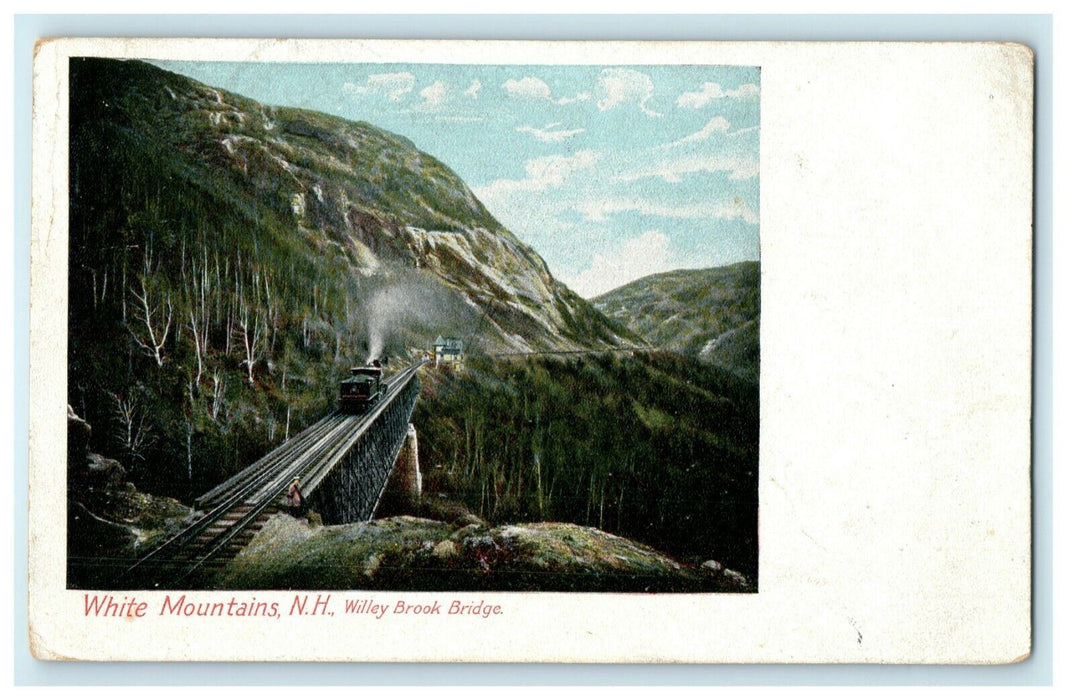 1905 White Mountains New Hampshire Willey Brook Bridge Mt. Washington Postcard