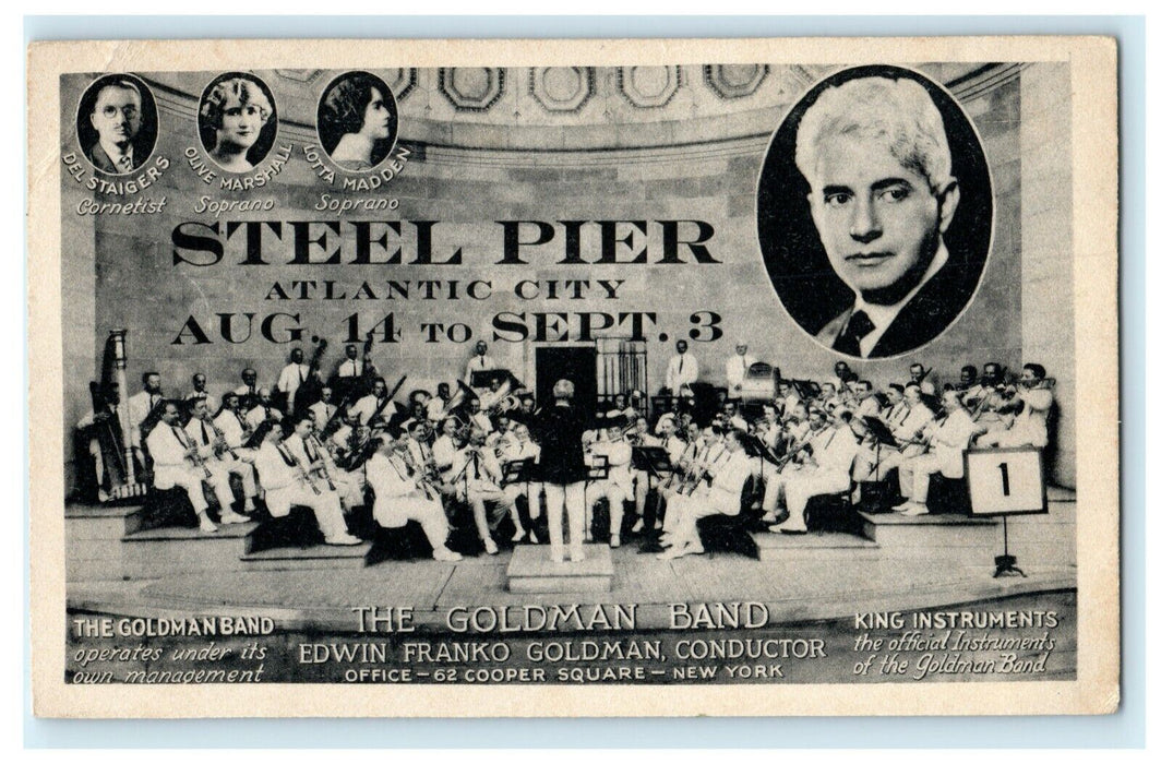 c1930's Steel Pier Atlantic City Goldman Band Advertising New Jersey Postcard