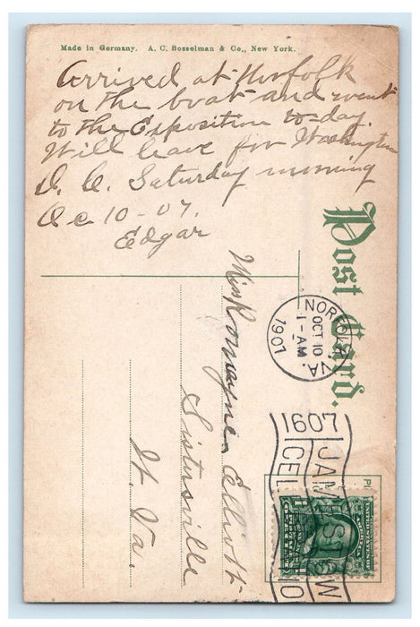 1907 Pennsylvania Building at Jamestown Exposition, Norfolk VA Postcard