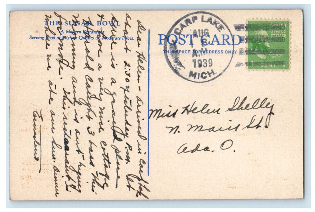 1939 Sugar Bowl Restaurant Gaylord Michigan MI, Carp Lake MI Postcard